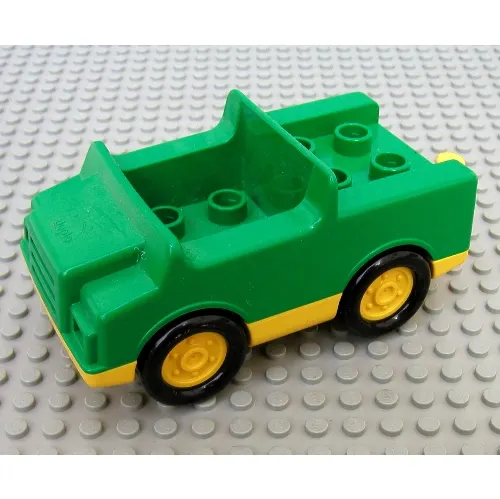 Duplo Car with 2 x 2 Studs and White Base and Safari Stripe Print, Pearl Light Gray Wheels