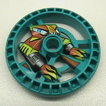 Technic Disc 5 x 5 Notched, Flame with Robot print