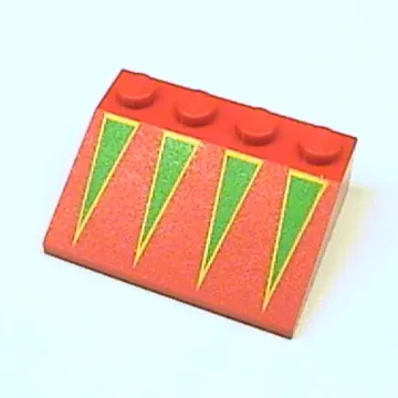 Brick Sloped 33° 3 x 4 with Green Triangles with Yellow Border Print