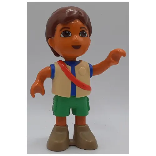 Duplo Figure Diego with Green Shorts, Blue Shirt, Tan Vest, Nougat Head and Arms