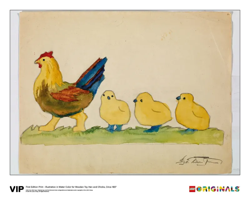 Illustration Wooden Toy Hen and Chicks
