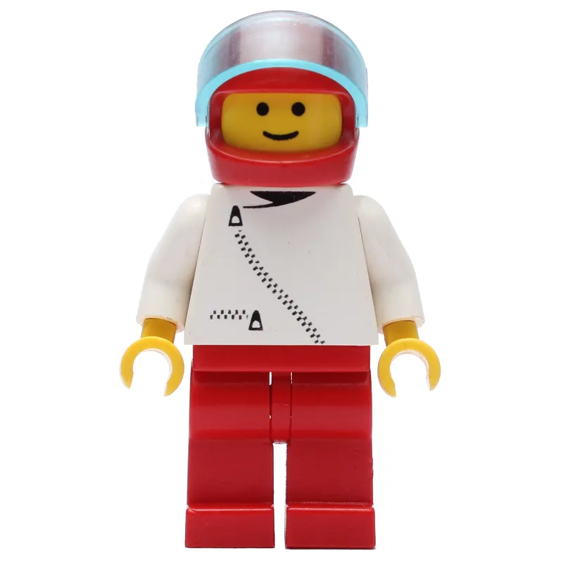 Man, White Jacket with Zipper, Red Legs, Red Helmet with Visor