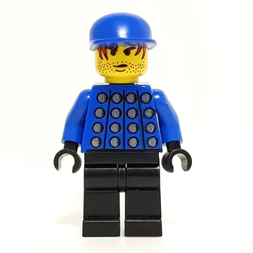 Soccer Player Goalie Blue Torso with Silver print, Black Legs, Blue Cap