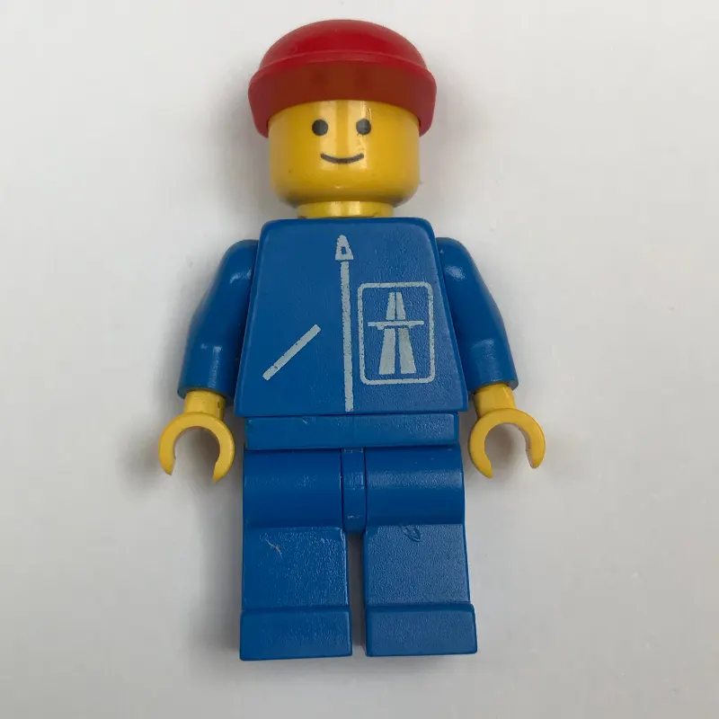 Man, Blue Jacket with Highway Logo, Blue Legs, Red Cap
