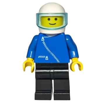 Man, Blue Jacket with Zipper, Black Legs, White Helmet with Visor
