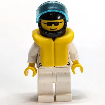 Racer, White Jacket with 2 Stars, Black Helmet with Visor, Sunglasses