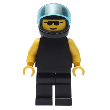 Man, Plain Black, Black Helmet with Visor, Sunglasses