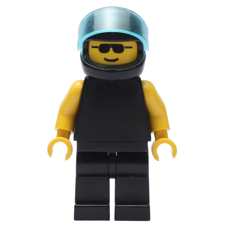 Man, Plain Black, Black Helmet with Visor, Sunglasses