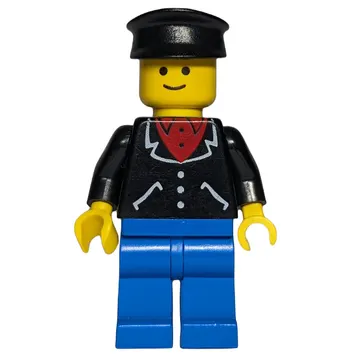 Man, Open Black Jacket over Red Shirt, Blue Legs, Black Cap