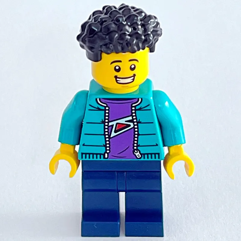 Man, Dark Turquoise Jacket, Dark Blue Legs, Black Hair