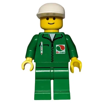 Racer, Green Jacket with Zipper and Octan Logo, White Cap