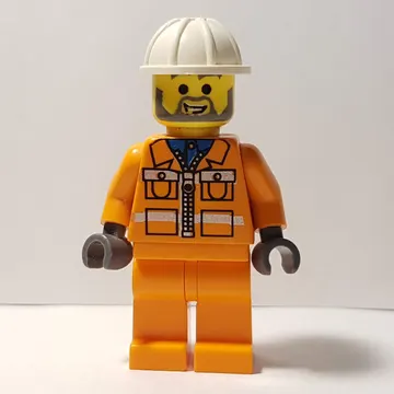 Garry - Construction Worker, Orange Jacket with Zipper and Reflective Stripes, Orange Legs, White Hard Hat, Beard