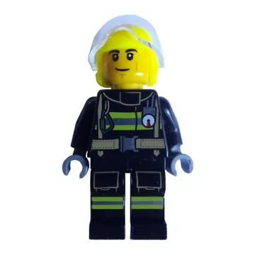 Firefighter, Black Fire Suit, Vibrant Yellow Helmet
