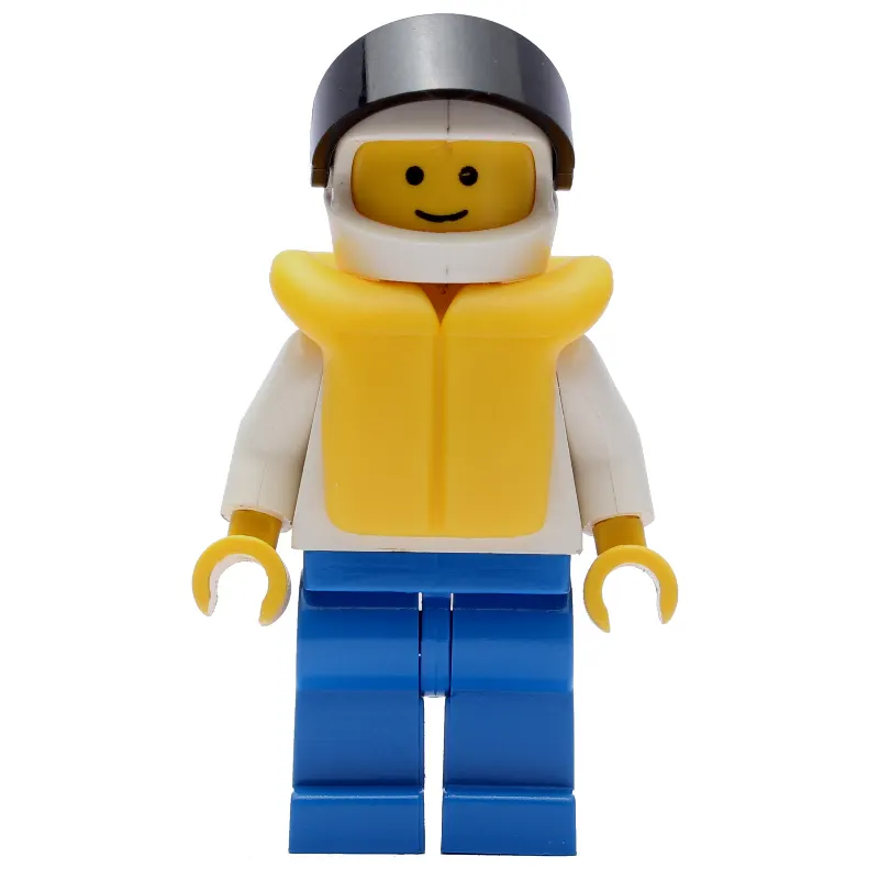 Man, White Torso, Blue Legs, Helmet with Visor, Yellow Life Vest - 3626a Head