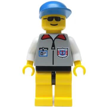 Lifeguard, Light Gray Jacket with Zipper and Badge, Blue Cap, Sunglasses