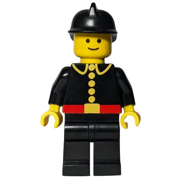 Fireman, Classic, Black Fire Jacket with Red Belt and Buttons, Black Helmet