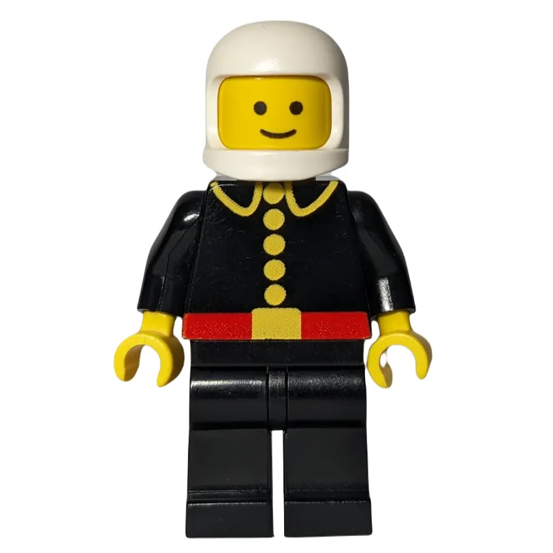 Fireman, Classic, Black Fire Jacket with Red Belt and Buttons, White Helmet (3842b Helmet)
