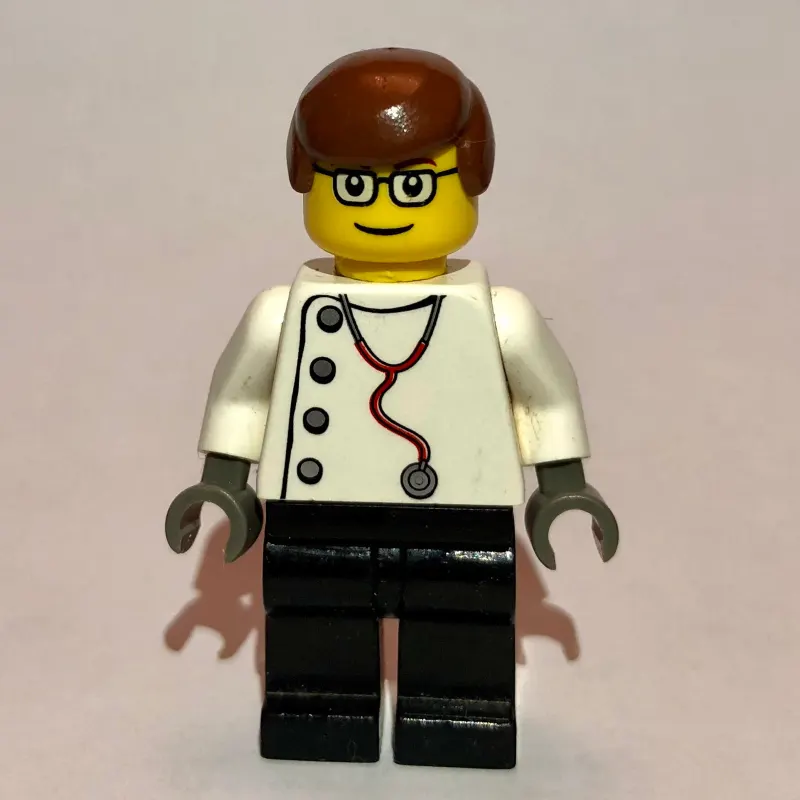 Doctor, White Shirt with Stethoscope and Side Buttons, Reddish Brown Hair, Glasses