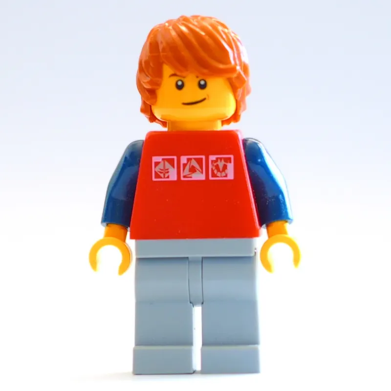 Red Torso, Light Bluish Grey Legs, Dark Orange Hair