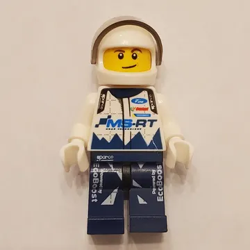 Race Driver, White Torso, Dark Blue Legs, White Helmet, Ford