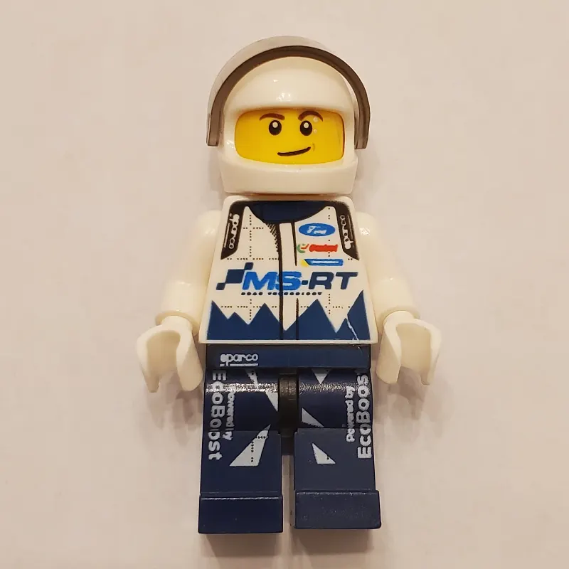 Race Driver, White Torso, Dark Blue Legs, White Helmet, Ford