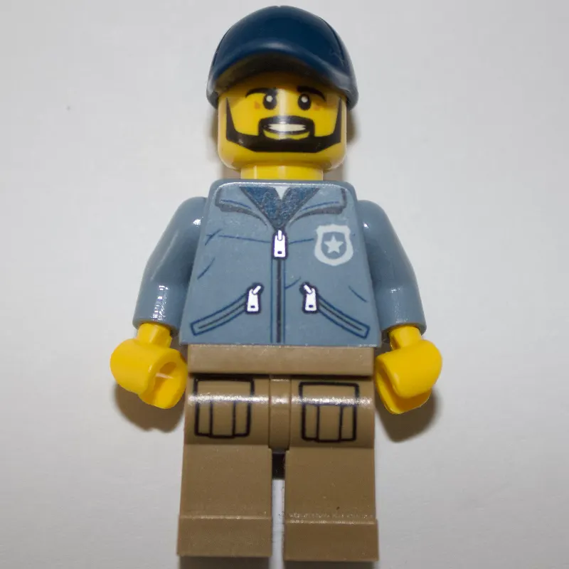 Policeman Ranger Ralph, Sand Blue Jacket with Pockets and 'POLICE' on Back, Dark Blue Cap, Beard