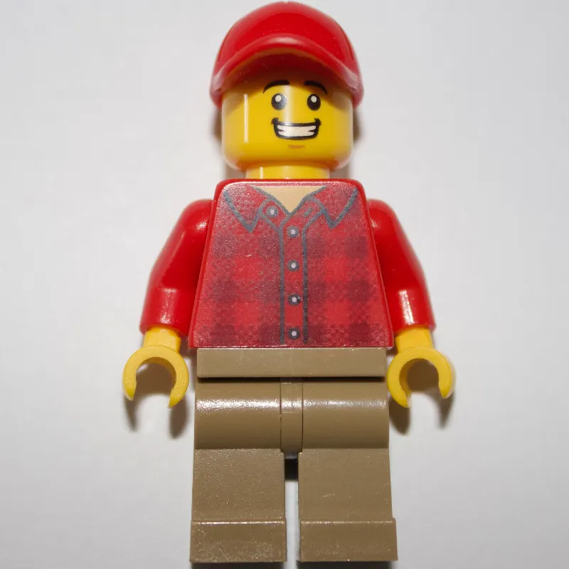 Man, Red Flannel Shirt, Dark Tan Legs, Red Cap