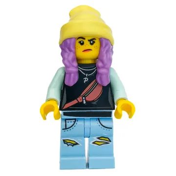 Parker L. Jackson, Black Top, Bright Light Yellow Beanie Hat, Medium Lavender Hair
