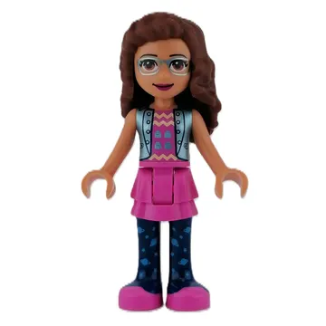 Olivia - Sand Blue Jacket, Dark Pink Skirt