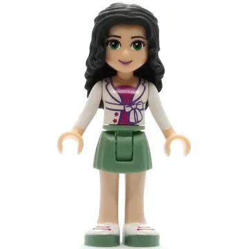 Emma - White Shirt, Sand Green Skirt