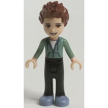 Ethan - Sand Green Hoodie, Black Trousers, Open Mouth