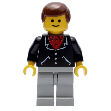 Man, Black Jacket over Red Shirt, Light Gray Legs, Brown Hair (3626b Head)
