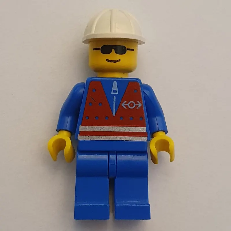 Train Worker - Red Vest, Blue Legs, White Helmet, Sunglasses
