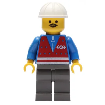 Train Worker - Red Vest, Dark Gray Legs, White Helmet, Moustache
