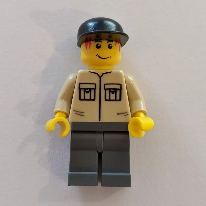 Man - Tan Shirt, Dark Bluish Gary Legs, Black Cap