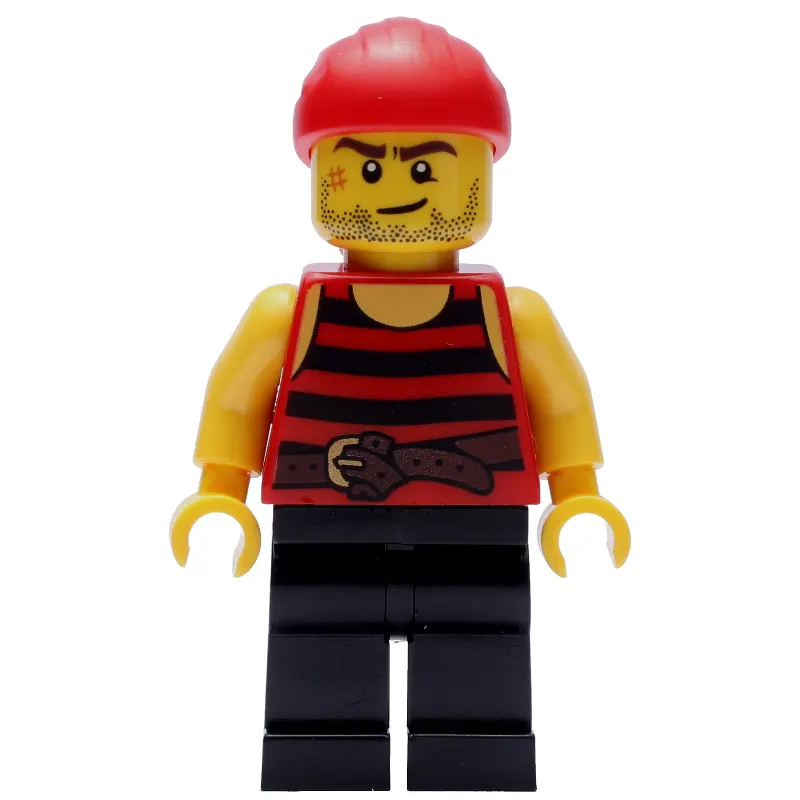 Pirate - Red Stripes, Black Legs, Red Bandana, Scar