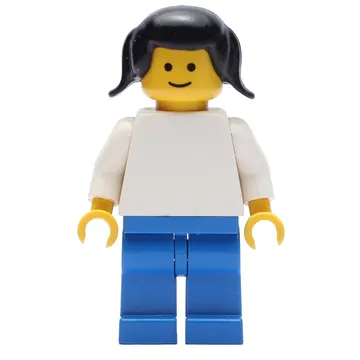 Female, Plain White Torso and Blue Legs, Black Pigtails Hair