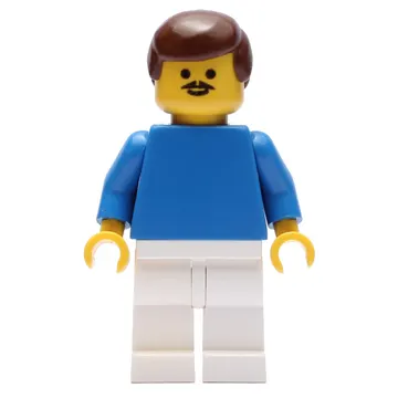 Soccer Player Blue Torso, White Legs, Brown Hair, Mustache