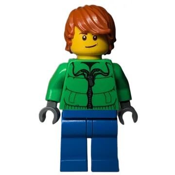 Man, Bright Green Jacket, Blue Legs