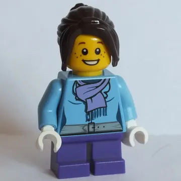Girl, Medium Blue Jacket with Medium Lavender Scarf, Short Dark Purple Legs