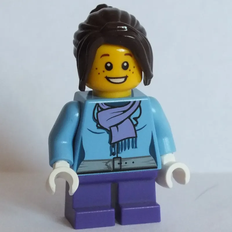 Girl, Medium Blue Jacket with Medium Lavender Scarf, Short Dark Purple Legs