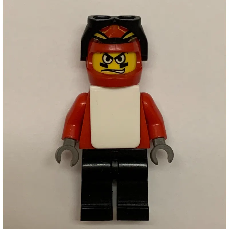Snowboarder, Red, Black Legs, White Vest