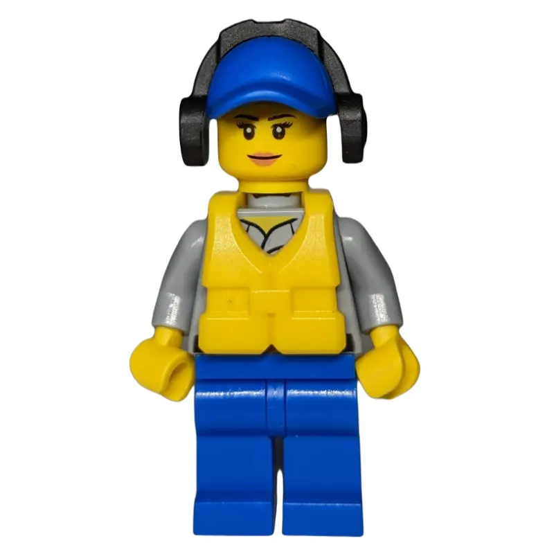 Coast Guard, Light Bluish Gray Shirt with Badge, Blue Cap, Ear Defenders, Yellow Life Vest