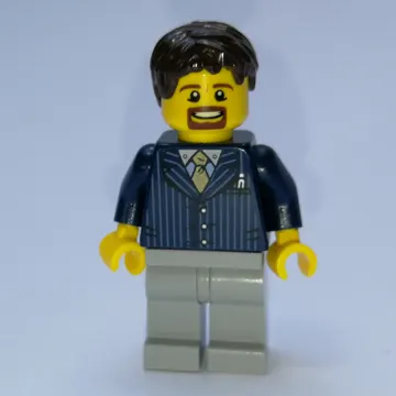 Man, Dark Blue Pinstripe Suit with Gold Tie, Dark Brown Hair
