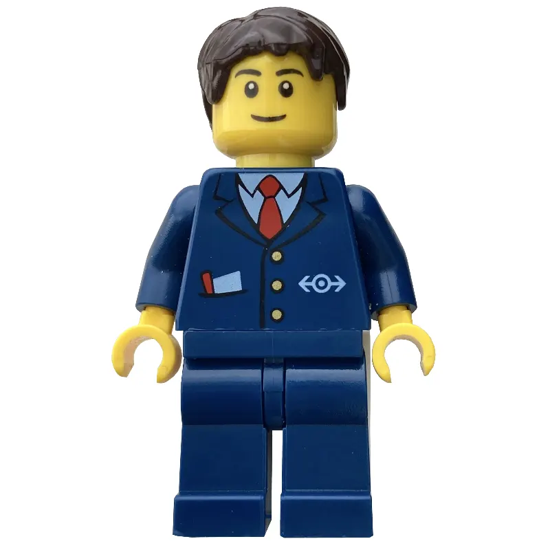 Conductor, Blue Suit with Train Logo, Dark Brown Hair