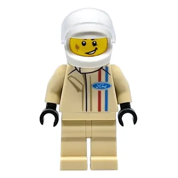 Race Driver, Tan Torso, Tan Legs, White Helmet, ford