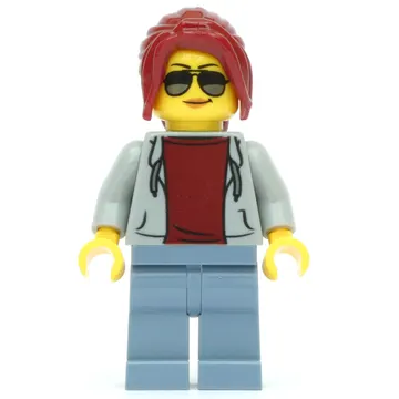 Track Official, Light Bluish Gray Torso, Sand Blue Legs, Dark Red Hair