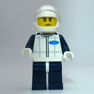 Race Driver, White Torso, Dark Blue Legs, White Helmet, Ford