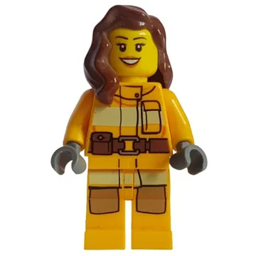 Firewoman, Bright Light Orange Fire Suit, Reddish Brown Hair
