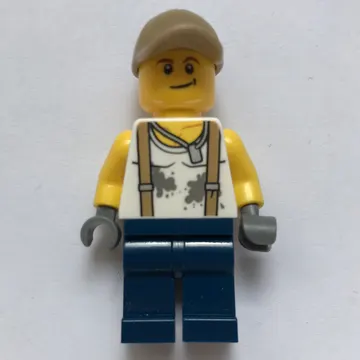 Mechanic, Dirty White Shirt with Suspenders, Dark Blue Legs, Dark Tan Cap